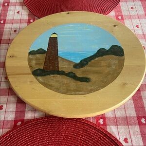 Hand-Painted Lighthouse Wooden Wall Art, Coastal Scene